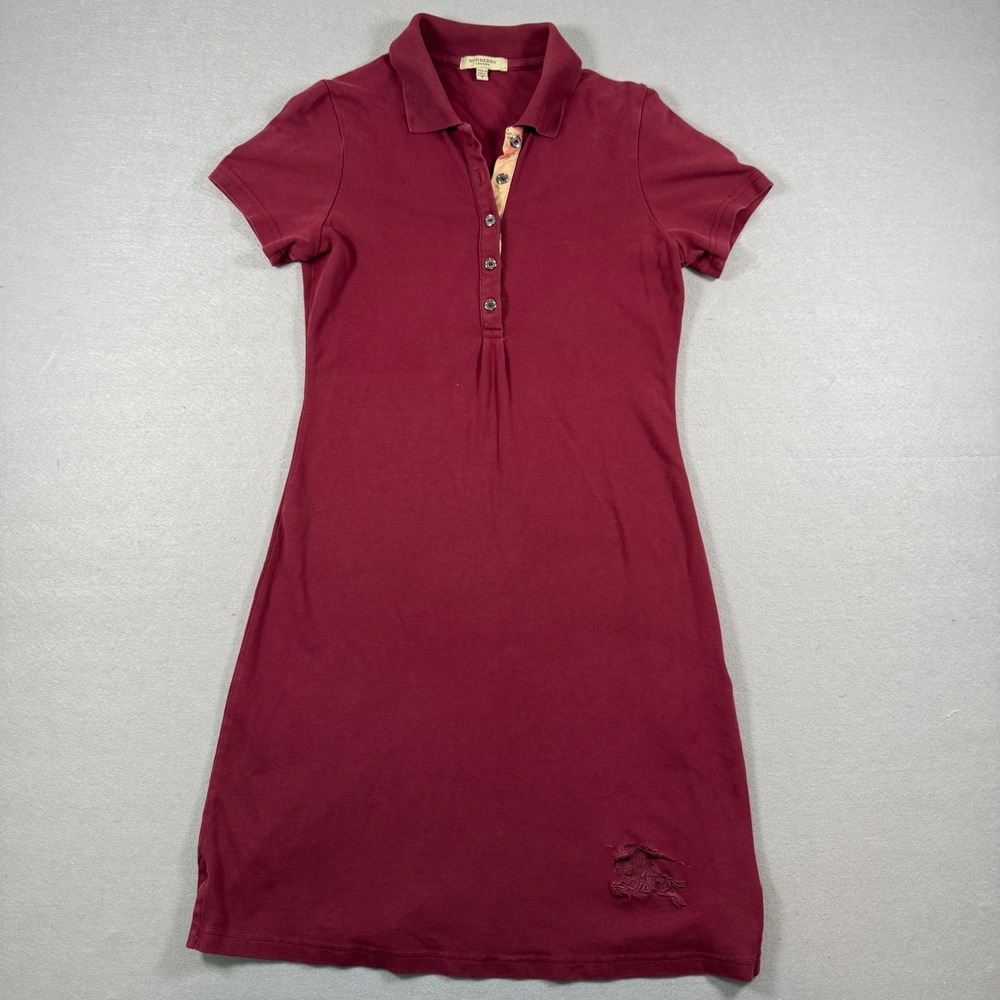 Burberry London Polo Dress Women S Burgundy Short Sleeve Nova Check Placket